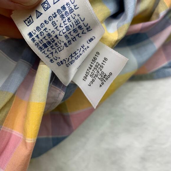 Lands' End Mens XL Long Sleeve Button Up Pastel Plaid Easter Pink Blue Yellow - Picture 7 of 7